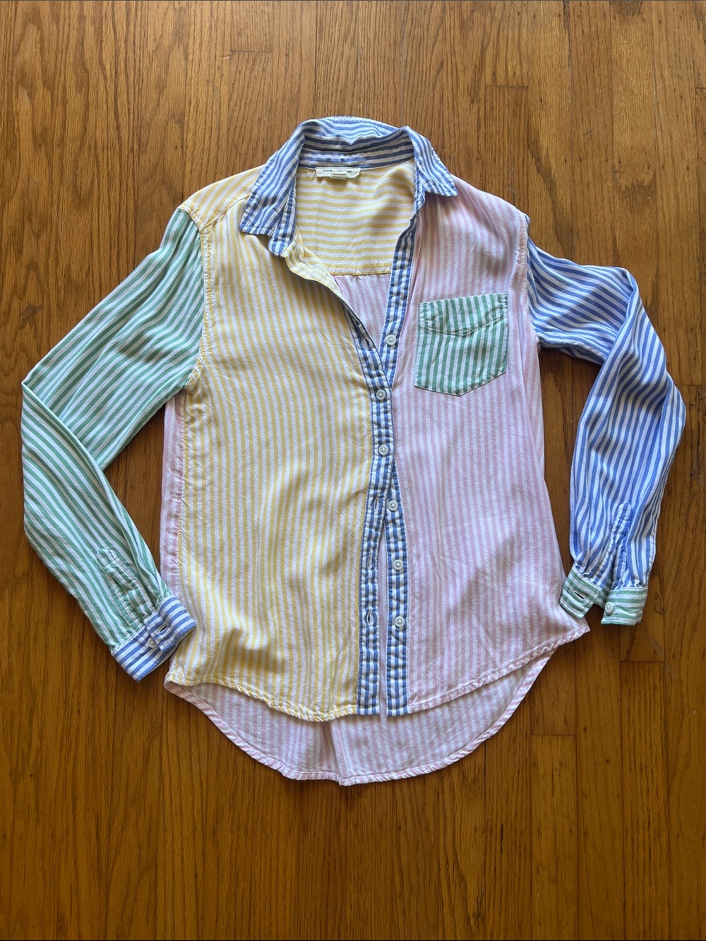 beachlunchlounge Pastel Multi-Stripe Button-Up Blouse